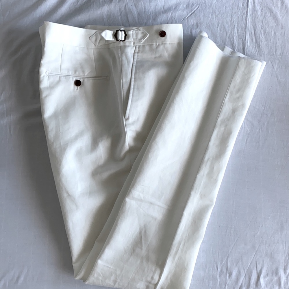 $178 Off White Side Tab Linen Trousers BNWT 34